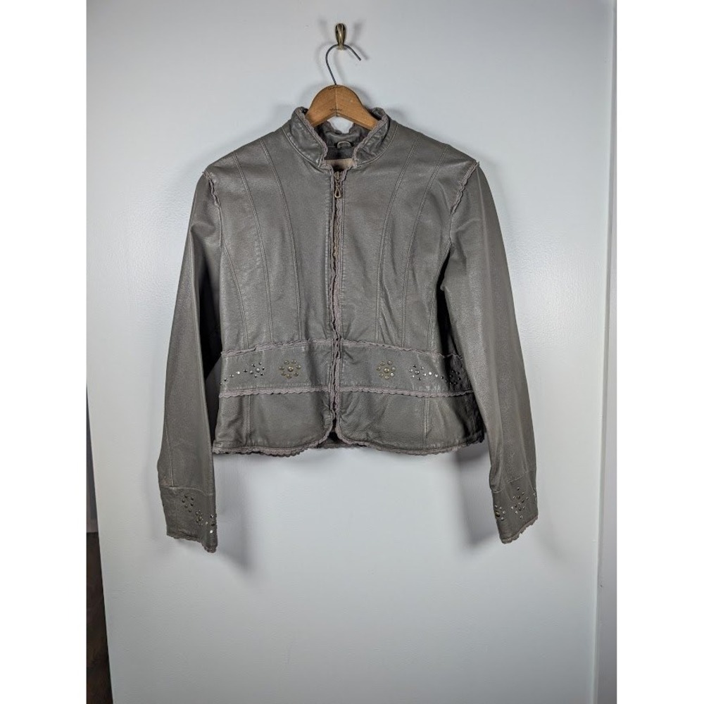 Vintage 90s Wilsons Leather Jacket Women's Size‎ Large Studded Lace Moto Cowgirl